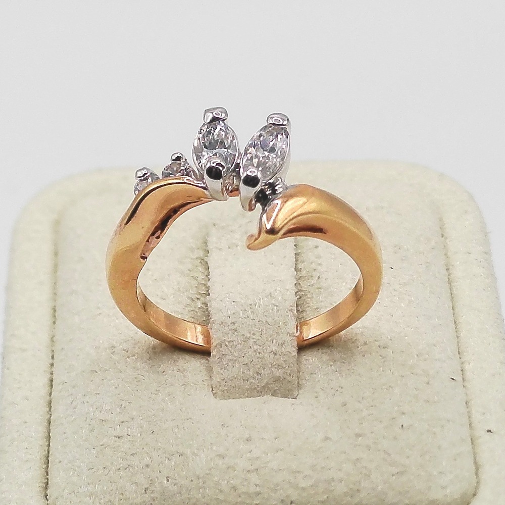 Two Tone Gold Silver Tone Marquise Bypass Ring Size 7 Clear Stones